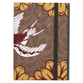 Flying Bird with Flowers Damask Pattern iPad Folio Case