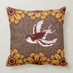 Flying Bird with Flowers Damask Pattern Pillows