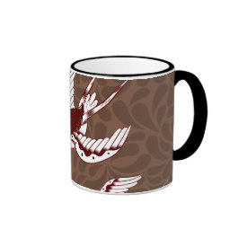 Flying Birds on Brown Damask Pattern Coffee Mug