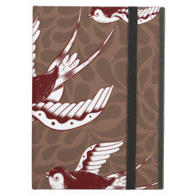 Flying Birds on Brown Damask Pattern iPad Folio Cases