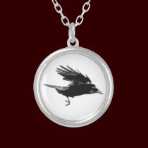 Flying Black Crow Wildlife Art necklaces