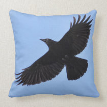 Flying Black Raven Corvid Crow-lover Photo Design pillows