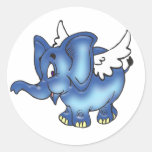 Flying Blue Elephant Round Stickers