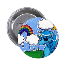 Flying Blue Unicorn with rainbow Pins
