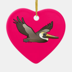 Flying Brown Pelican Heart Ornament