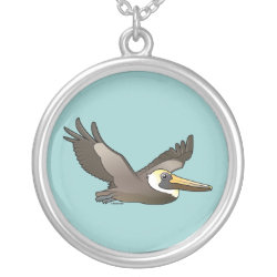 Flying Brown Pelican Square Silver-plated Necklace