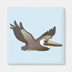 Flying Brown Pelican Square Magnet