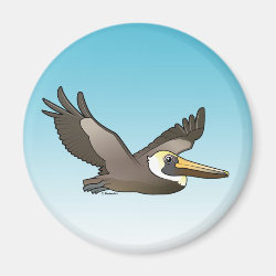Flying Brown Pelican Round Magnet