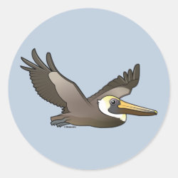 Flying Brown Pelican Round Sticker