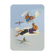 Flying Bunny Rabbits; Cute Anthropomorphic Animals Rectangle Magnet