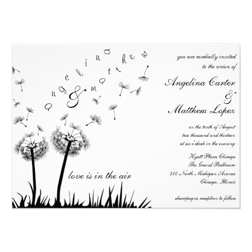 flying dandelion wedding invitation