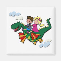 Flying Dino with Kids Fridge Magnet