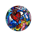 Flying Flaming Heart Round Clocks