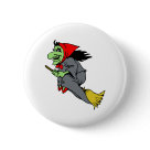 round_button - This green witch is flying on her broom with her red scarf and ruby red slippers!
If you are a witch or want to be a witch this great design is perfect for you.  Whether you are a Wiccan or Pagan, or just love to dress up as a witch for Halloween this great witch design is perfect for you.