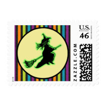 Flying Halloween Witch Postage Stamps