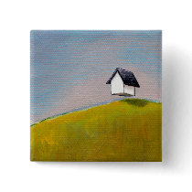 Flying house travel adventure fun unique art button