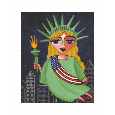 Flying Lady Liberty - t-shirt by folkartblonde