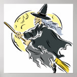 Flying Moon Witch Posters