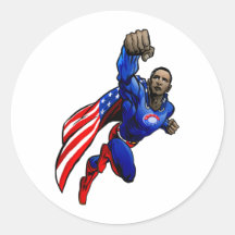 Flying Obama Round Sticker