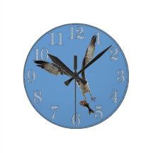 Flying Osprey & Fish 2 Wildlife Photography Round Clock