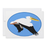 Flying Pelican in Blue Oval Invitations