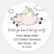 Flying Pig Address Labels Round Stickers