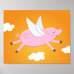 Flying pig cute cartoon wall art for kids poster