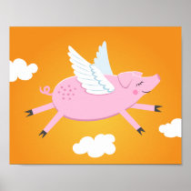 Flying pig cute cartoon wall art for kids poster