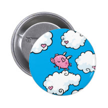 Flying pig dances on clouds button