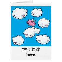 Flying pig dances on clouds customisable card cards