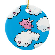 Flying pig dances on clouds ornaments