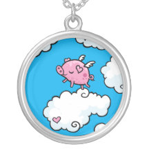 Flying pig dances on clouds pendant