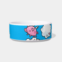 Flying pig dances on clouds pet bowl cat bowl