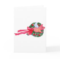Flying Pig dragging Christmas wreath Card