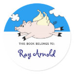 bookplates, pig, wings, flying, blue, book,
