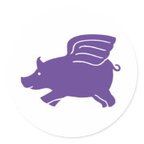 Flying Pig  -  Purple Round Sticker