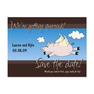 Flying Pig Save the Date PC postcard