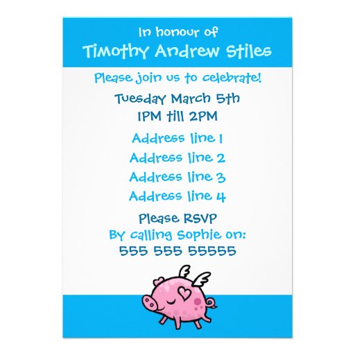 Flying Piggy Baby Shower invite