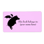 Flying piggy bookplate, square personalized shipping labels