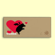 Flying piggy with coffee envelopes