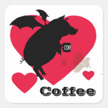 Flying piggy with coffee square stickers