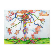 Flying Pigs Around the Maypole Postcard