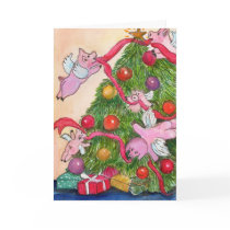 Flying Pigs Decorate the Christmas Tree Card by sharonfosterart Flying Pigs Decorate the Christmas Tree Card