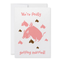 flying pigs "finally getting married" invitations