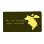 Flying retro piggy bookplate, square personalized shipping label
