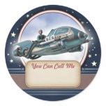 Flying Retro Rocket Name Tag Stickers