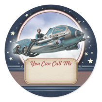 Flying Retro Rocket Name Tag Stickers