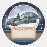 Flying Retro Rocket Name Tag Stickers