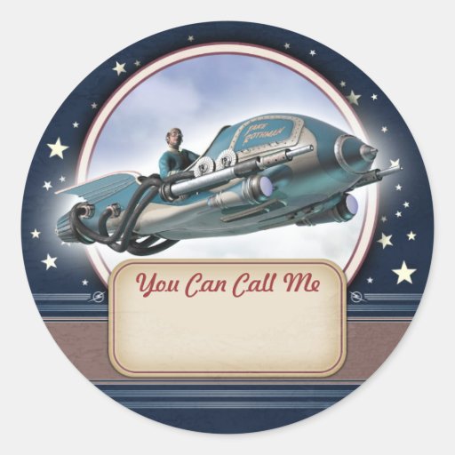 Flying Retro Rocket Name Tag Stickers Zazzle