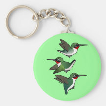 Flying Ruby-throated Hummingbird Keychains